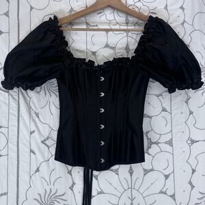 Black Corset Top Puff Sleeve Lace-Up XS Gothic Coquette